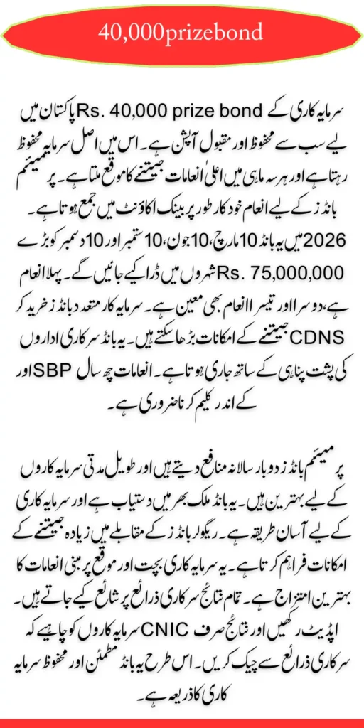 40000 Prize Bond Schedule 2026 Check Complete Details 